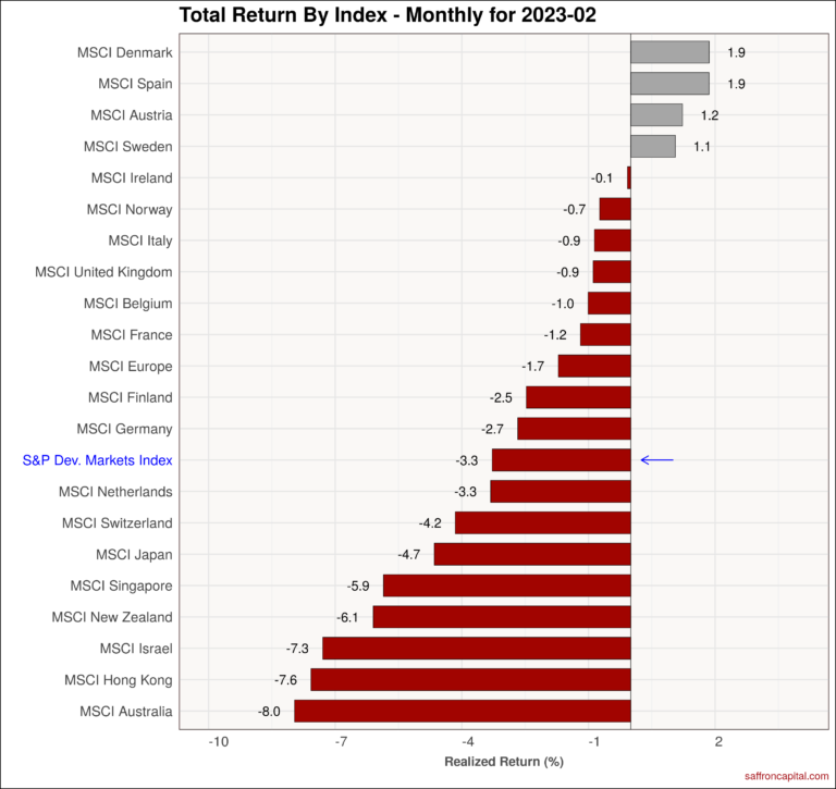 Developed Market Equities February 2023 MTD Returns | Saffron Capital | Minneapolis