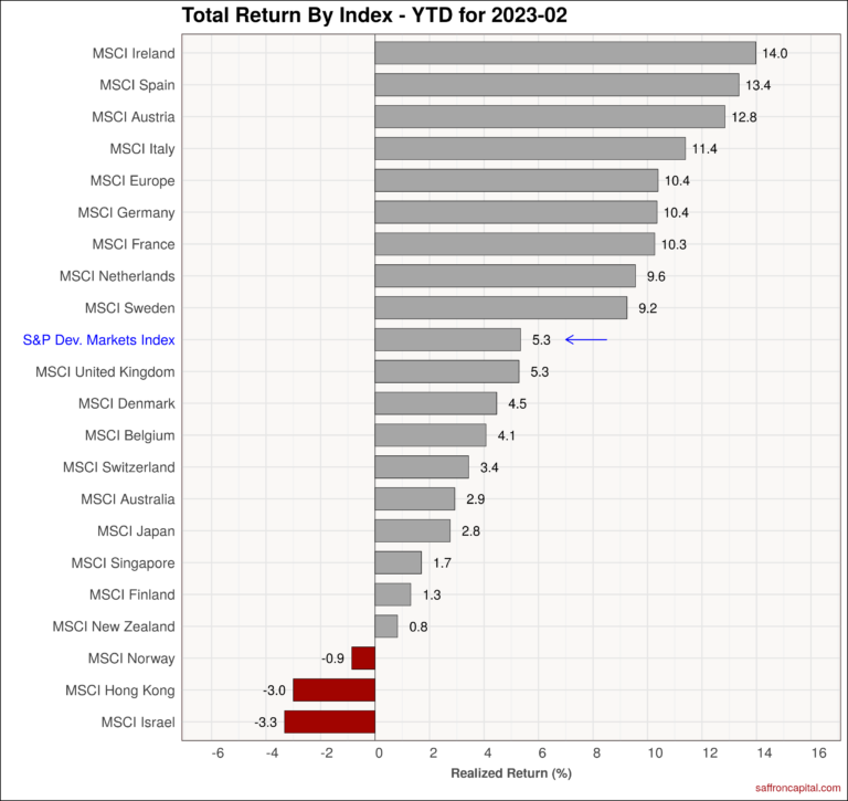 Developed Market Equities February 2023 YTD Returns | Saffron Capital | Minneapolis